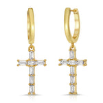 The Baguette Diamond Cross Huggies